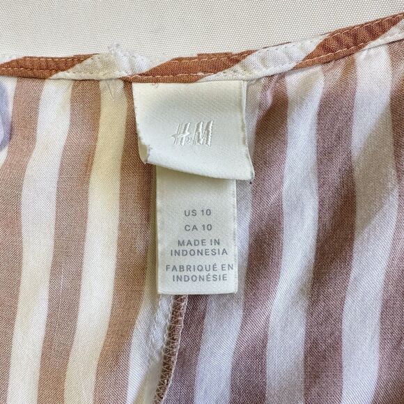 H&M Striped Spaghetti Adjustable Strap Button Front Mini Dress Sz 10 Summer Boho - Picture 8 of 9